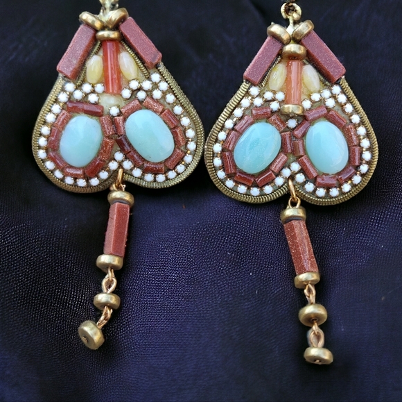 Vintage artisan signed Hansen stone earrings - Picture 4 of 9